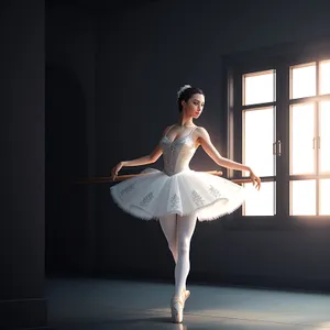 Elegant ballet dancer gracefully poses in beautiful bridal gown.