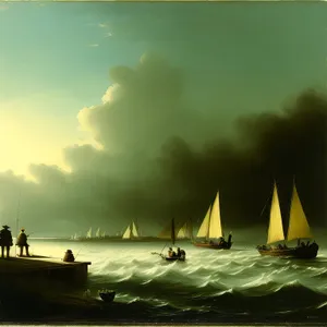 Golden Horizon Sailing at Beach Sunset