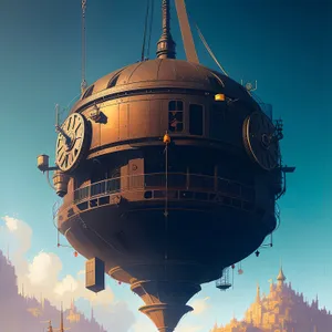 Hot Air Balloon Over Old Tower