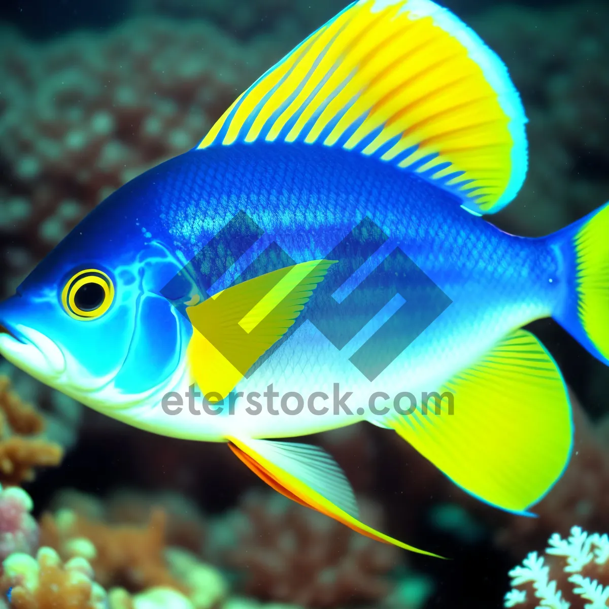 Picture of Exotic Tropical Fish Swimming in Marine Reef