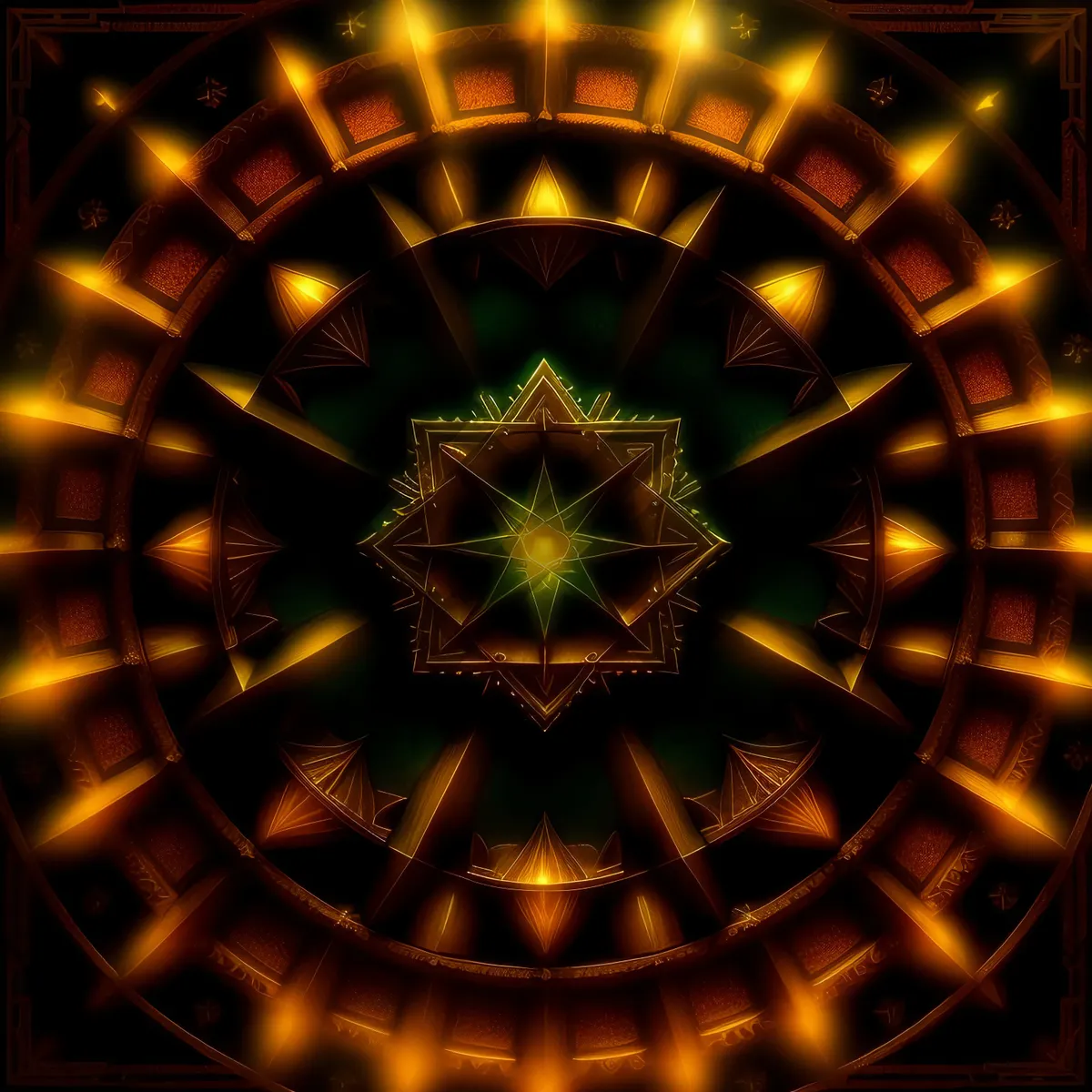 Picture of Gemstone Glow: Ornamental Chandelier Illuminates Geometric Wallpaper