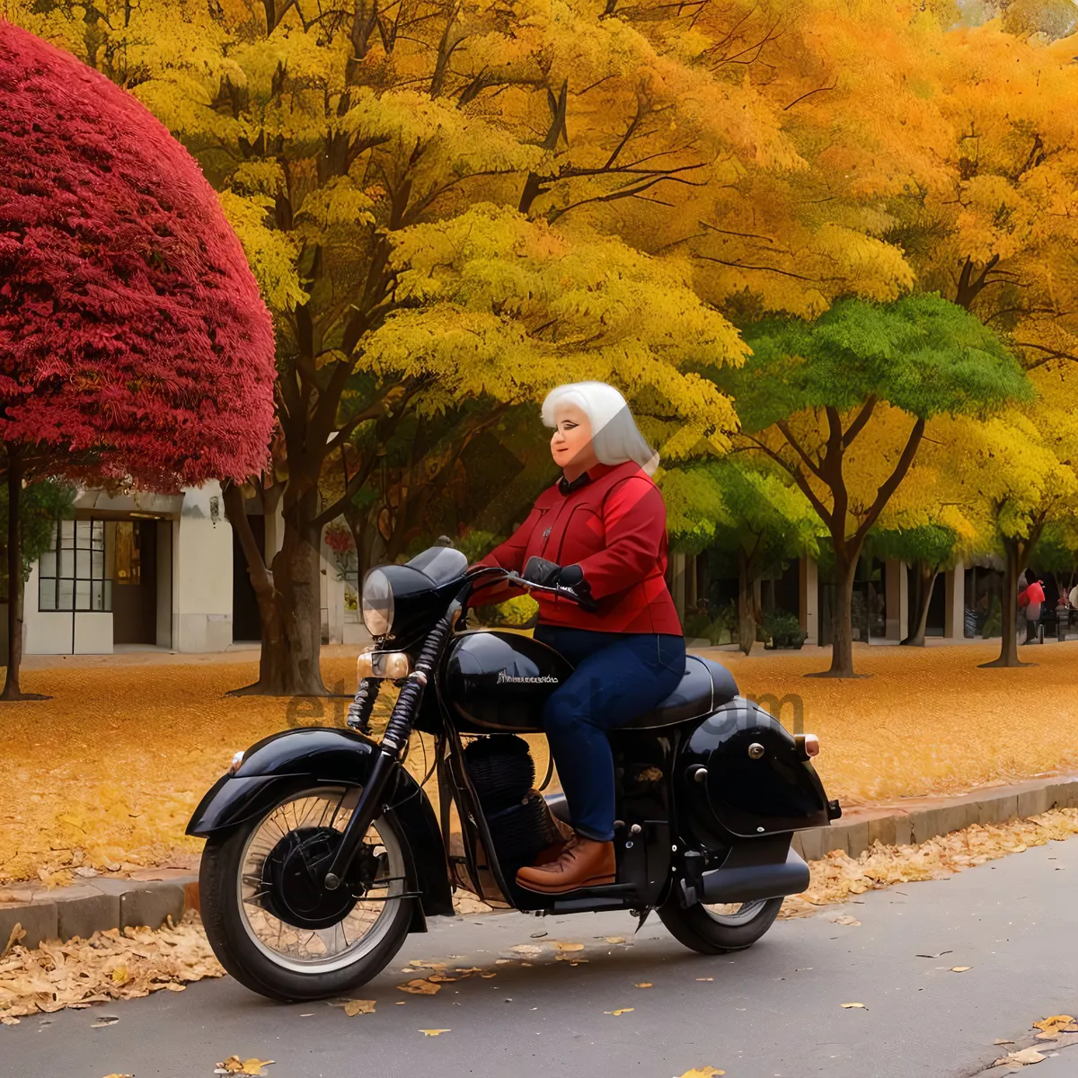 Picture of Man riding motor scooter on road with helmet