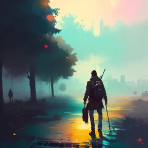 Silhouette of a Man Enjoying Sunset in the Mountains