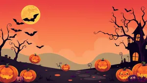 Halloween Night Silhouette with Moon and Tree.