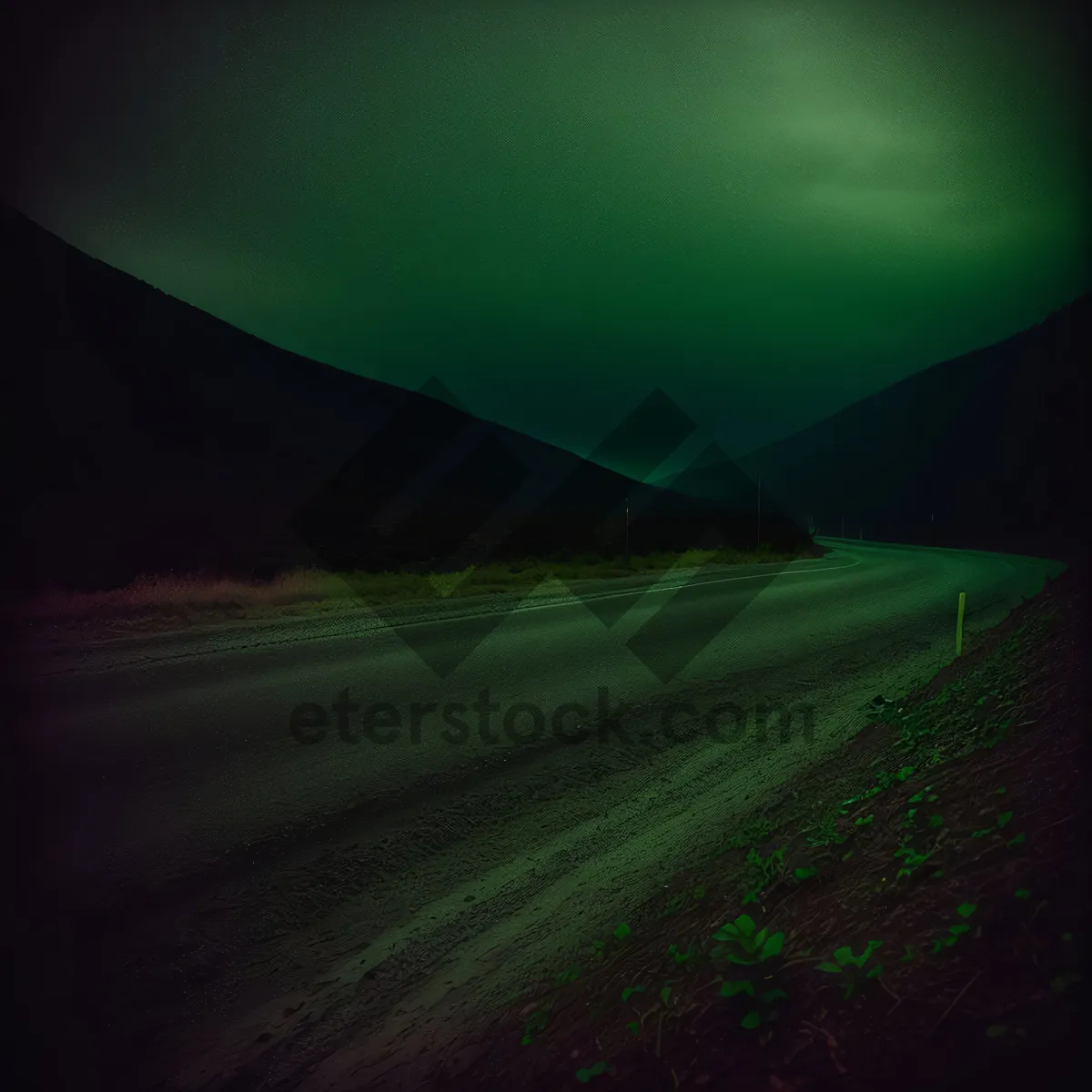 Picture of Serene Summer Landscape, Gorgeous Green Meadow with Road under Clear Skies