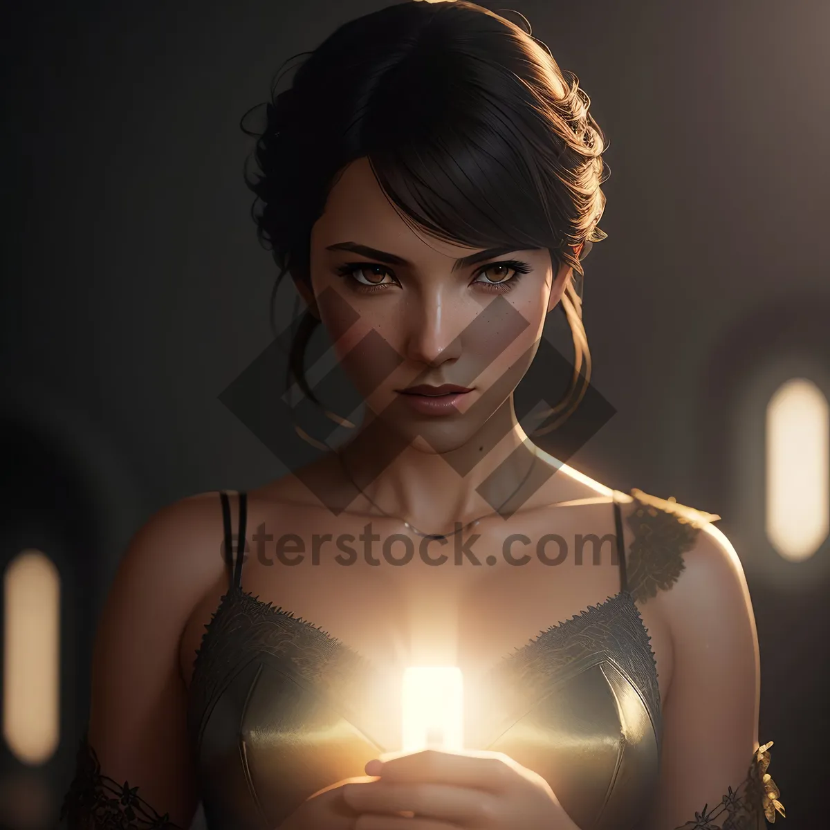 Picture of Sexy Model in Fashionable Portrait, illuminated by Lamp