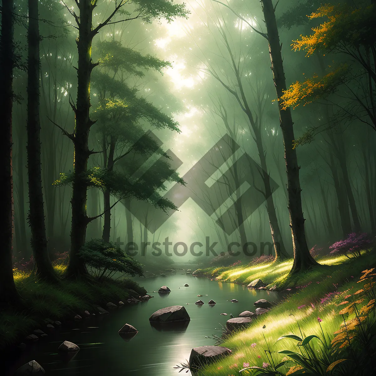 Picture of Sunlit Summer Forest with Lush Foliage