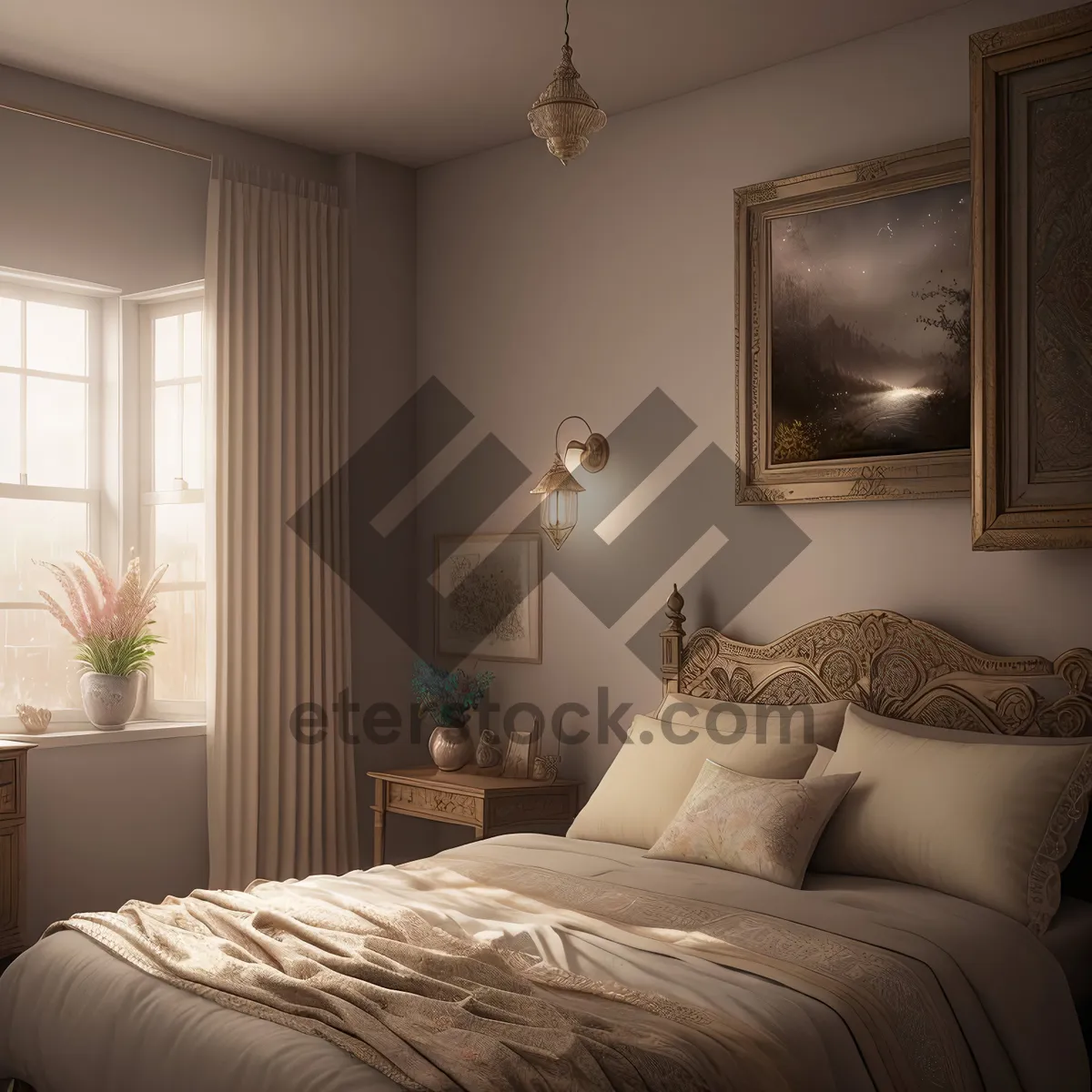 Picture of Modern Bedroom Interior with Comfortable Furniture