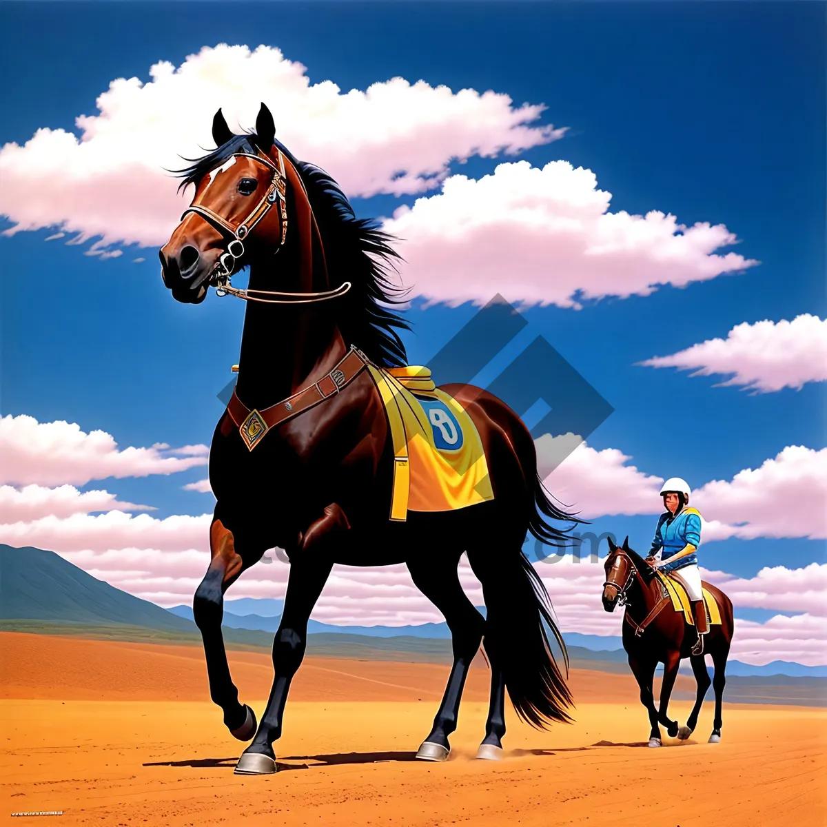 Picture of Sunset Race: Speeding Stallion with Cowboy Rider