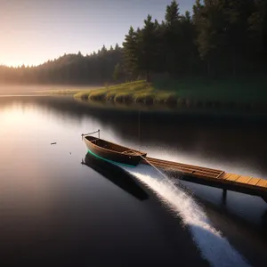 Serene Sunset: Kayak gliding on calm waters