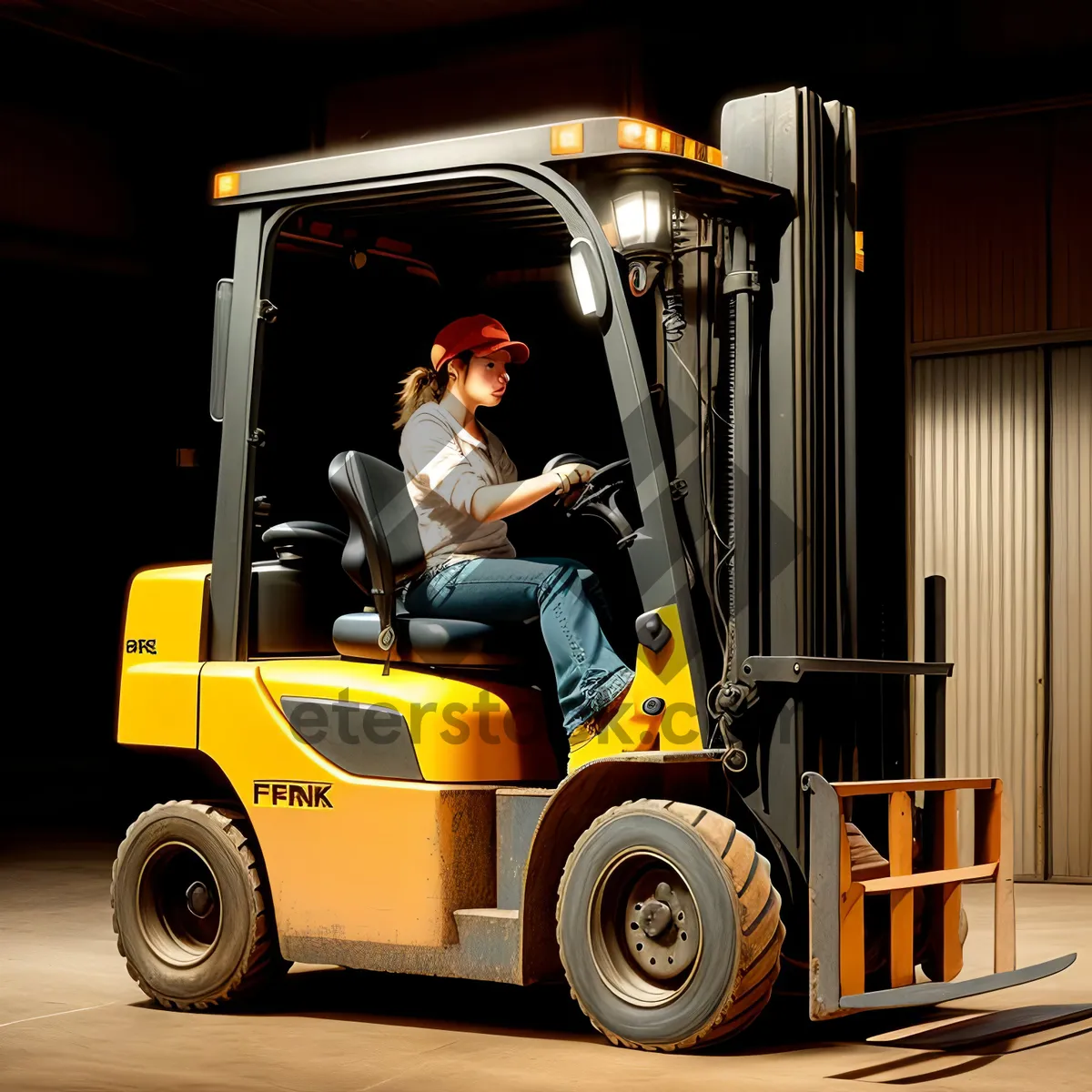 Picture of Industrial Cargo Transport: Heavy-duty Forklift in Warehouse