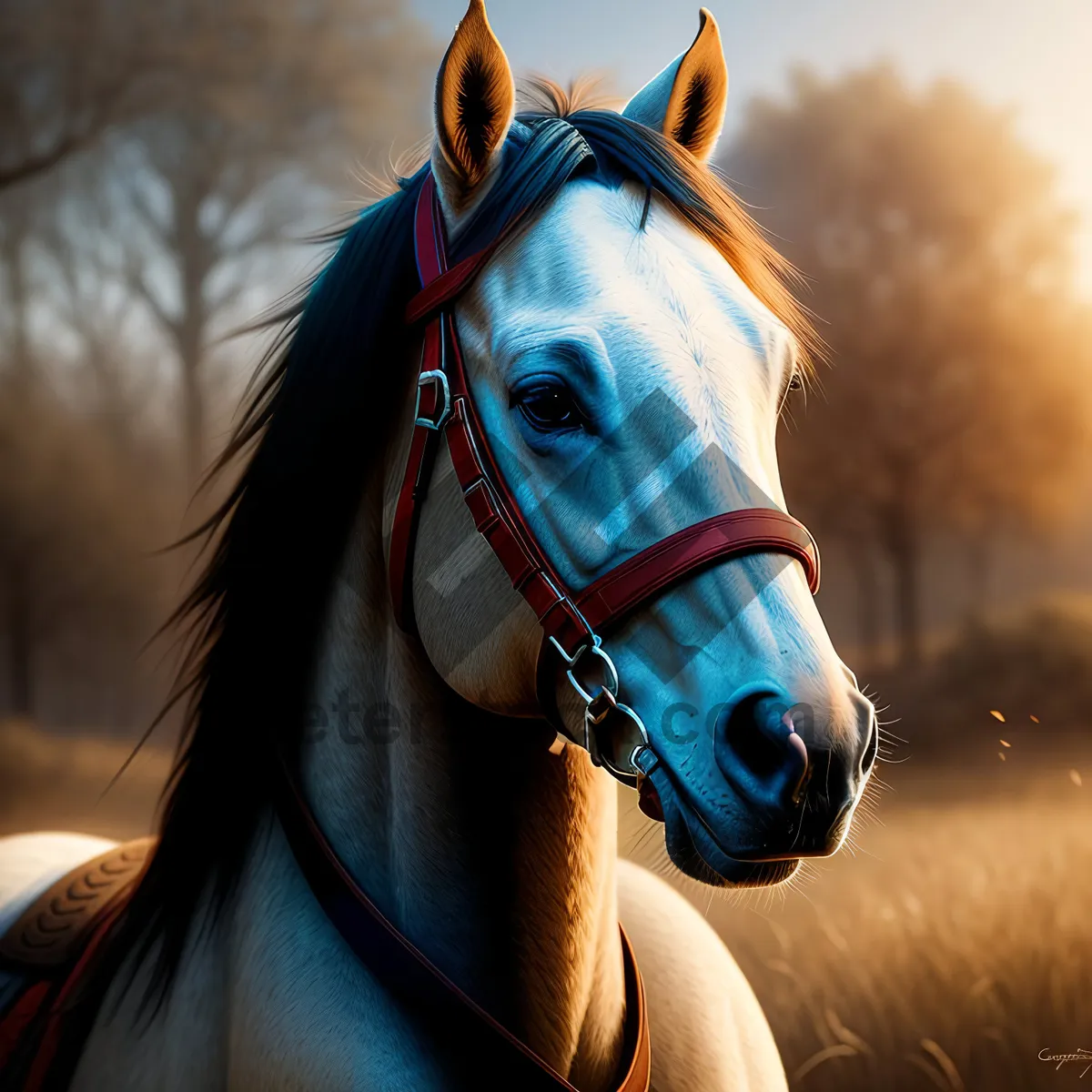 Picture of Majestic Thoroughbred Stallion in Bridle Harness