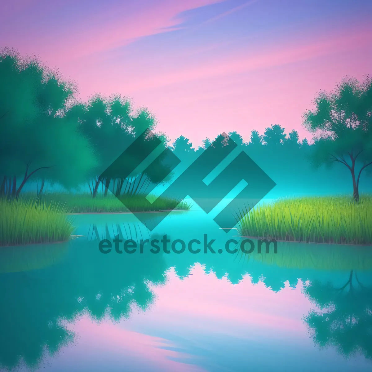 Picture of Serene Sunlit Reflection on Lake
