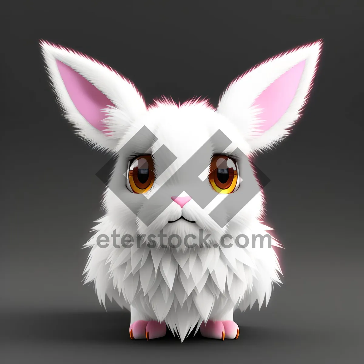 Picture of Cute Bunny with Fluffy Ears in Studio Portrait