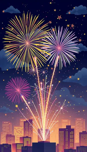 Colorful Firework Display in the Night Sky