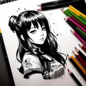 Colorful drawing supplies on wooden desk in office