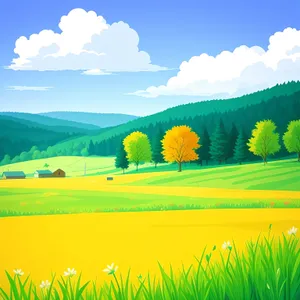 Vibrant countryside meadow under clear skies