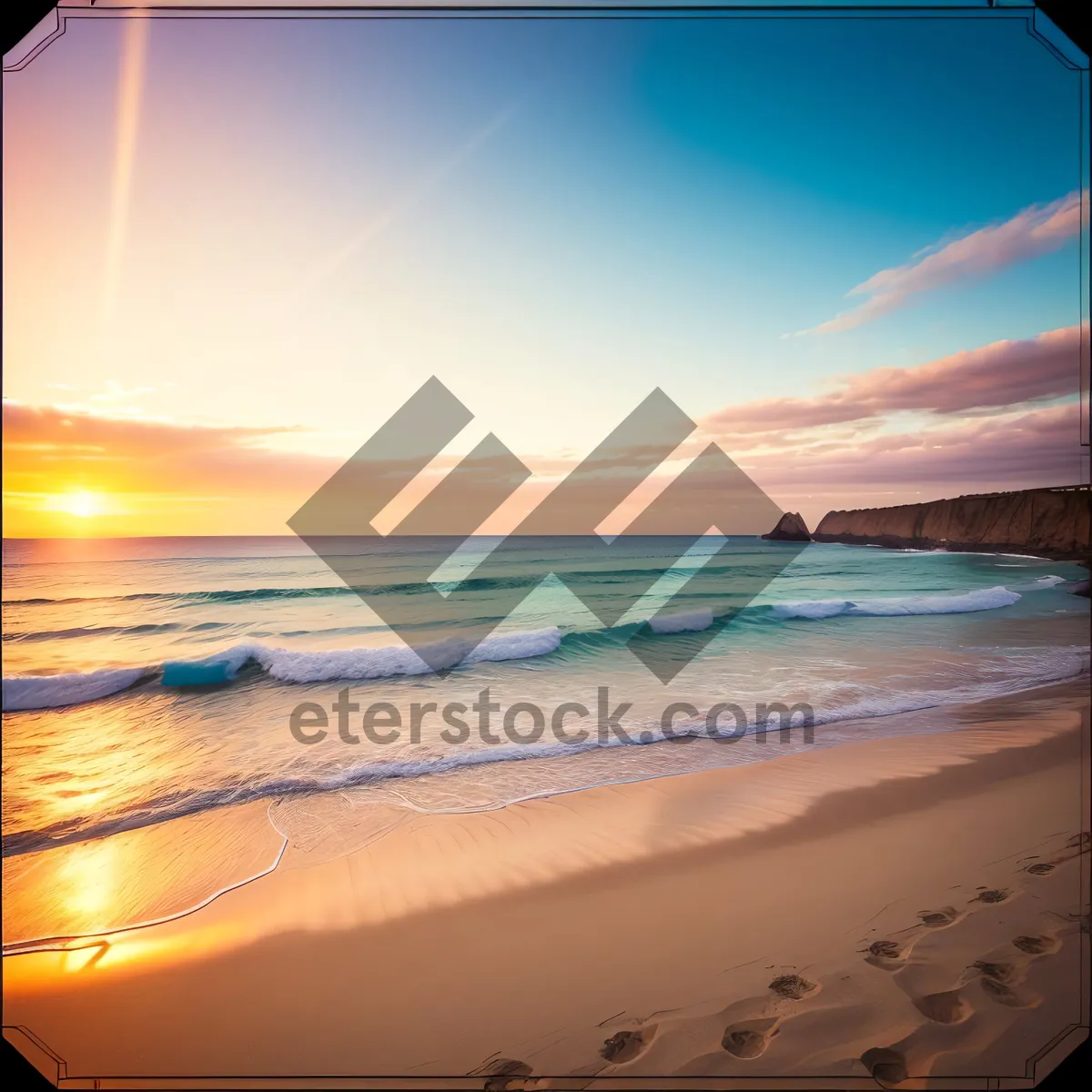 Picture of Golden Serenity: Sunset over the Tropical Beach.