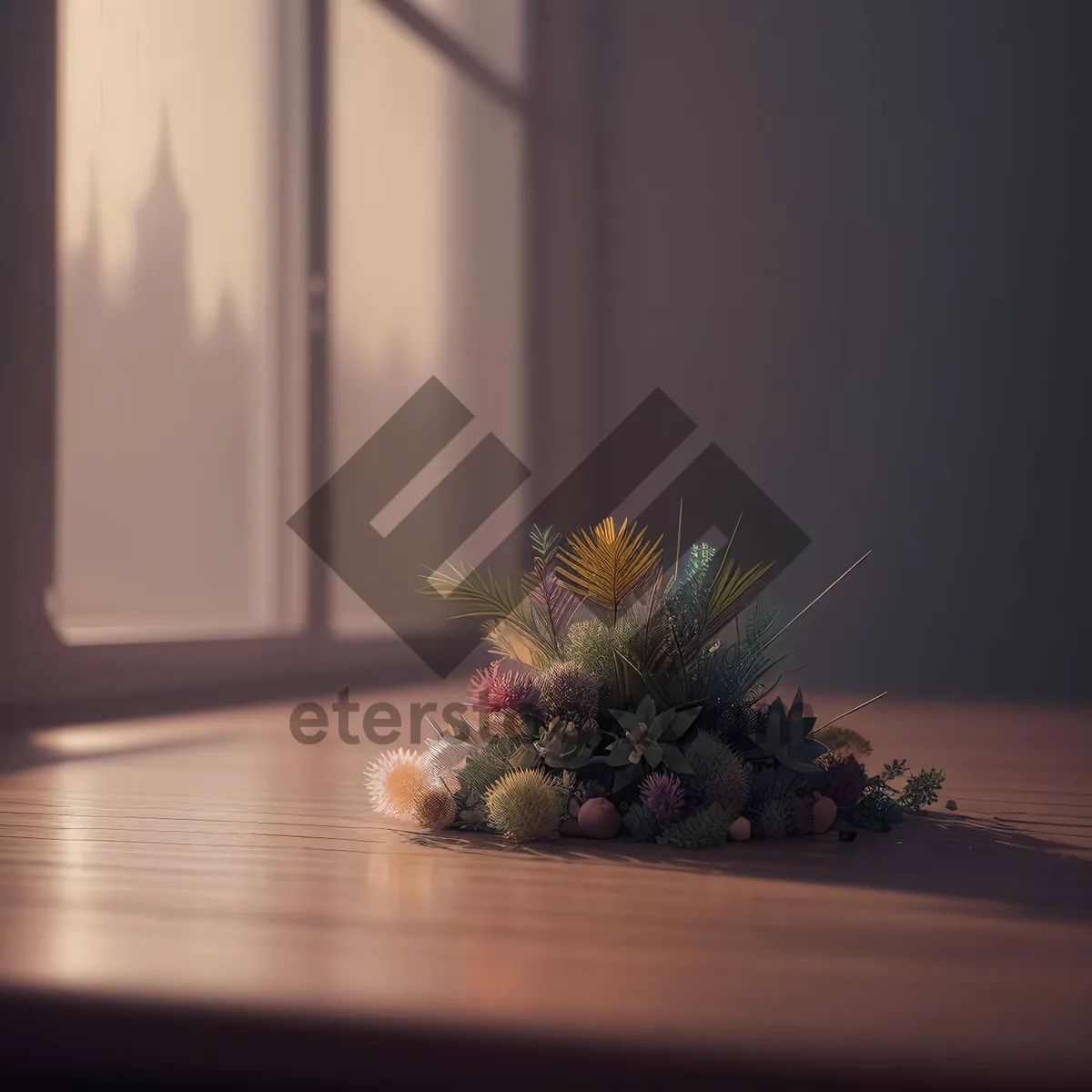 Picture of Festive Window Sill with Seasonal Flower Bouquet