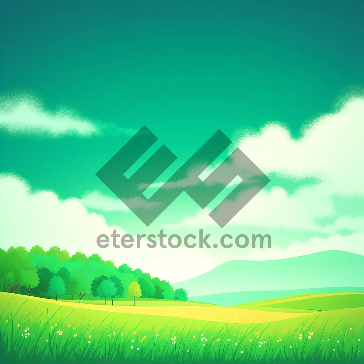 Picture of Idyllic Rural Landscape with Colorful Fields and Sunny Sky