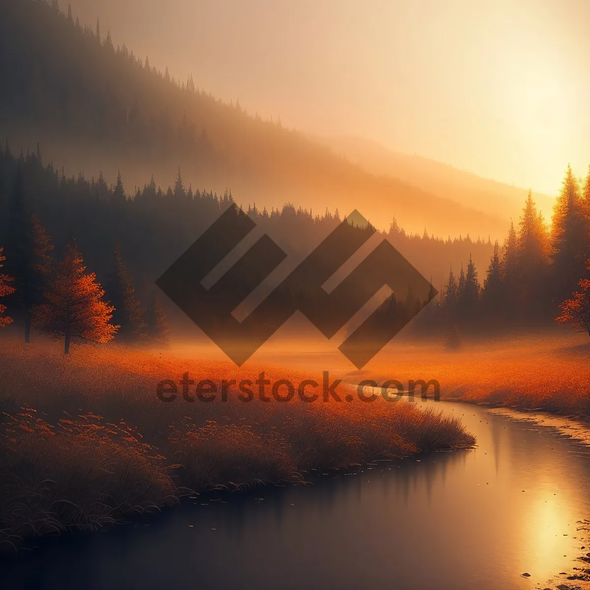 Picture of Golden Horizon: Sunlit Reflection on Serene Lake