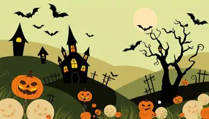 Silhouette Halloween Night Scene Cemetery Moonlit Tree
