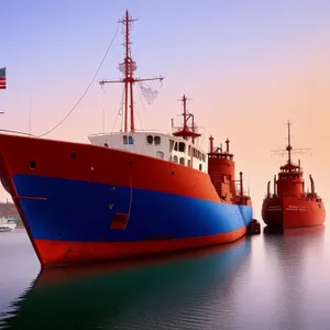 Seafaring Freight vessel navigating bustling harbor