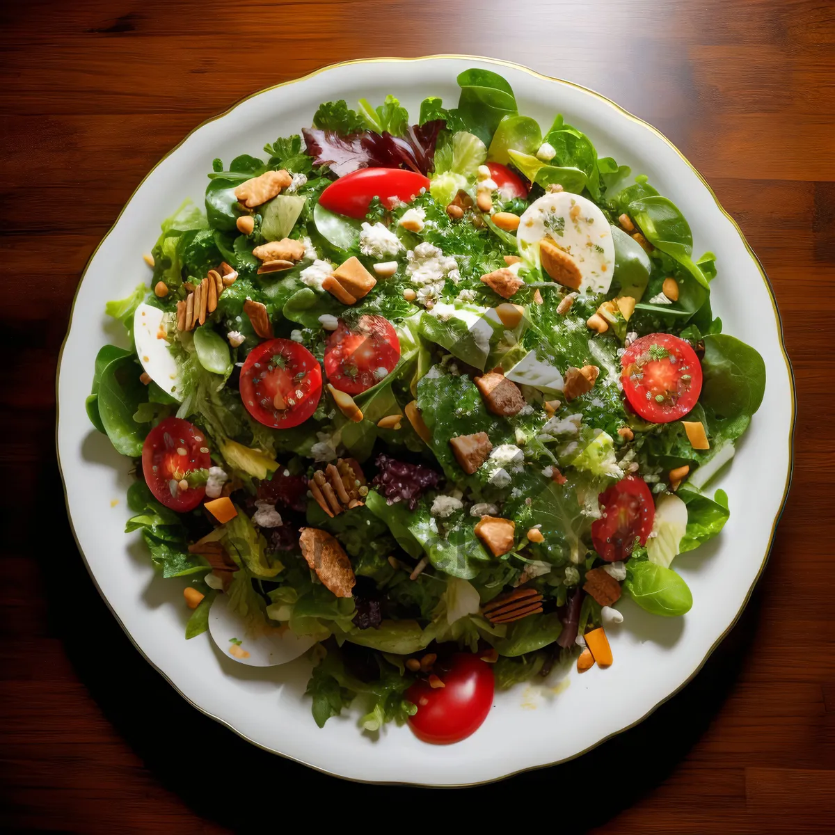 Picture of Gourmet salad plate with fresh vegetables and cheese.