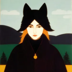 Mysterious Lady in Black Cloak with Mask