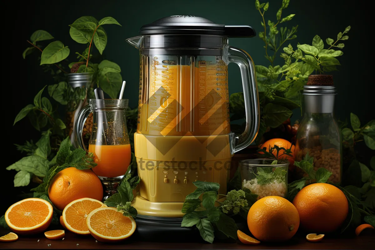 Picture of Fresh Orange Juice in Glass Pitcher.