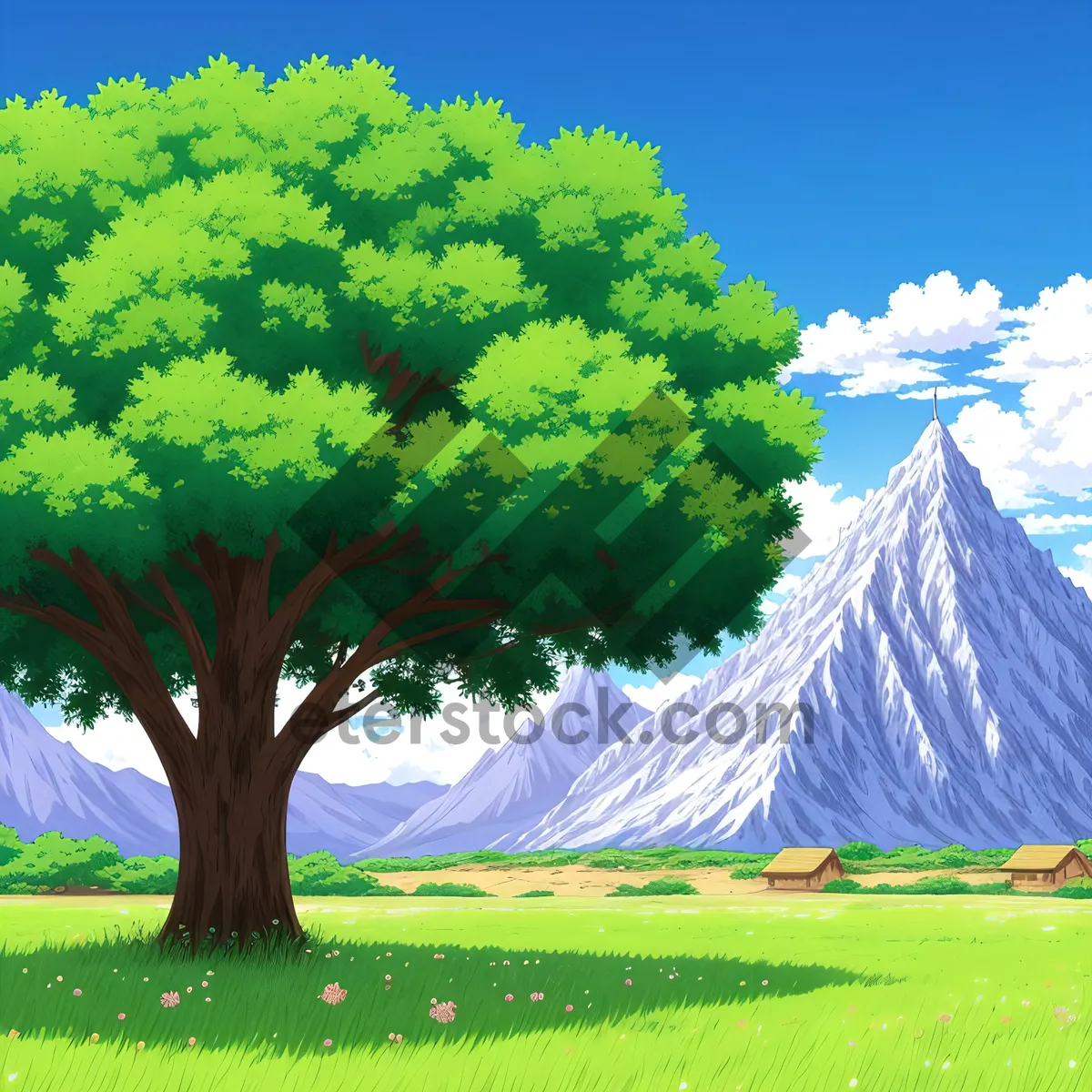 Picture of Serene Summer Countryside Landscape with Oak Trees