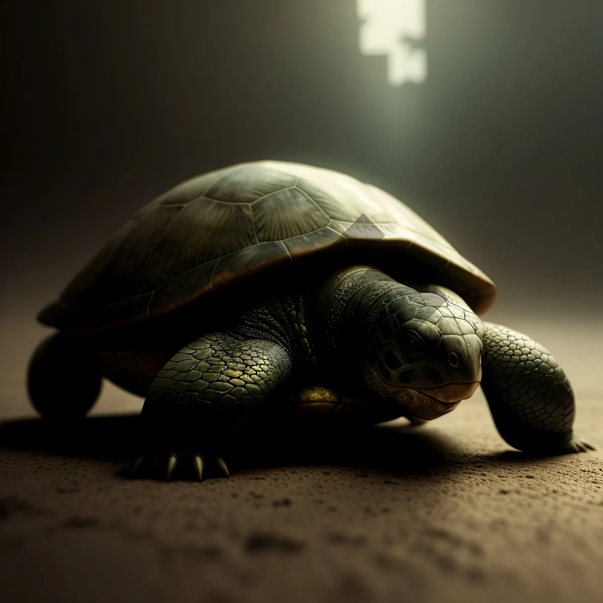 Picture of Slow and steady turtle seeks protection in its hard shell.