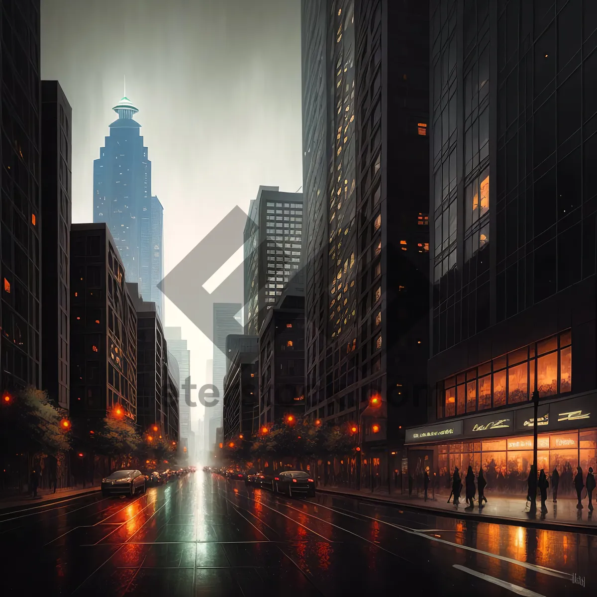 Picture of Nighttime Urban Skyline with Illuminated Skyscrapers