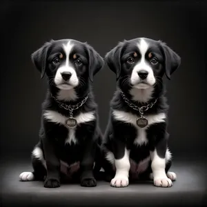 Adorable black puppy sitting with collar