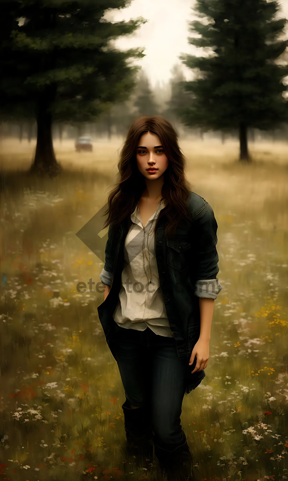 Picture of Attractive brunette model smiling - Fashion portrait for cover.