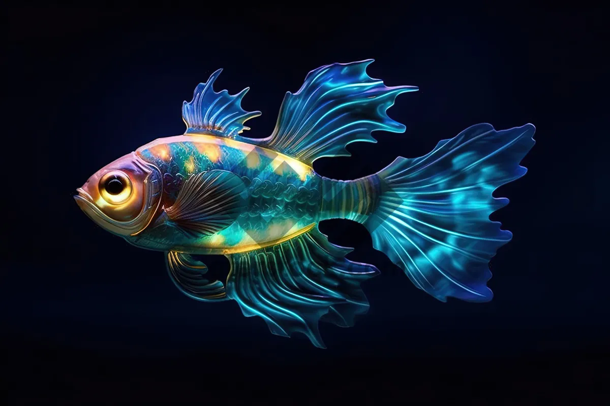 Picture of Colorful Fractal Fish Wallpaper with Goldfish in Sea