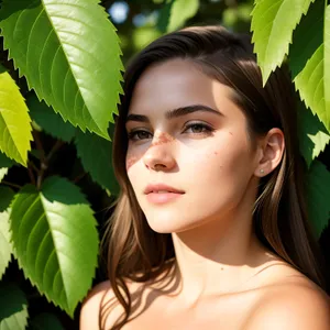 Smiling Brunette Model with Pretty Plant