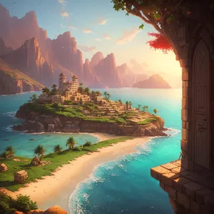 Tropical Paradise: Sun, Sea, Sand, Sky, Mountains.