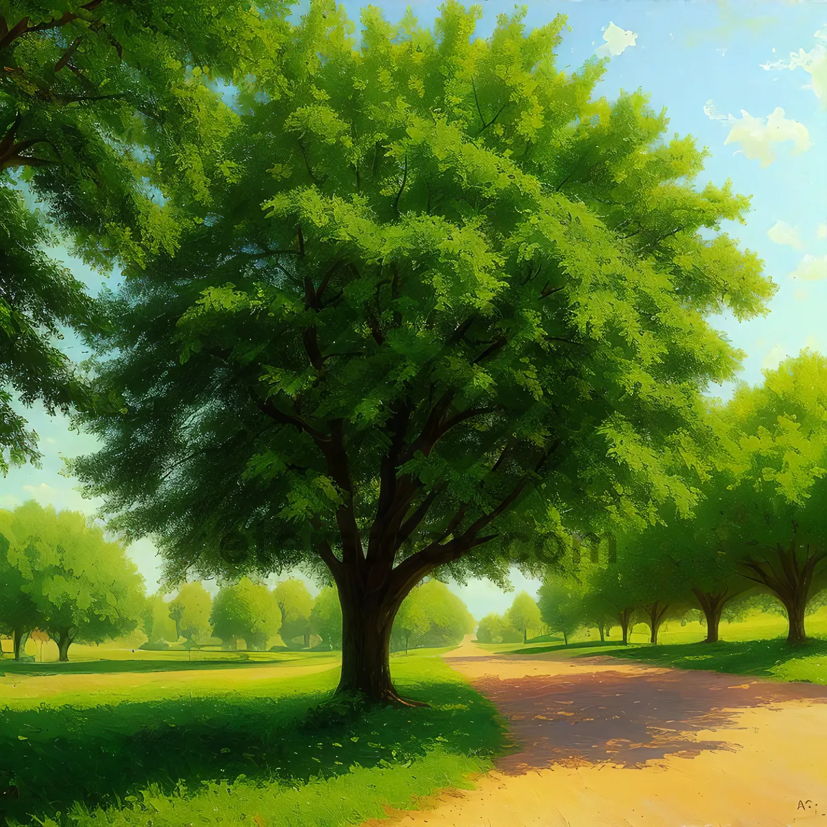 Picture of Serene Summer Oak Along Park Path