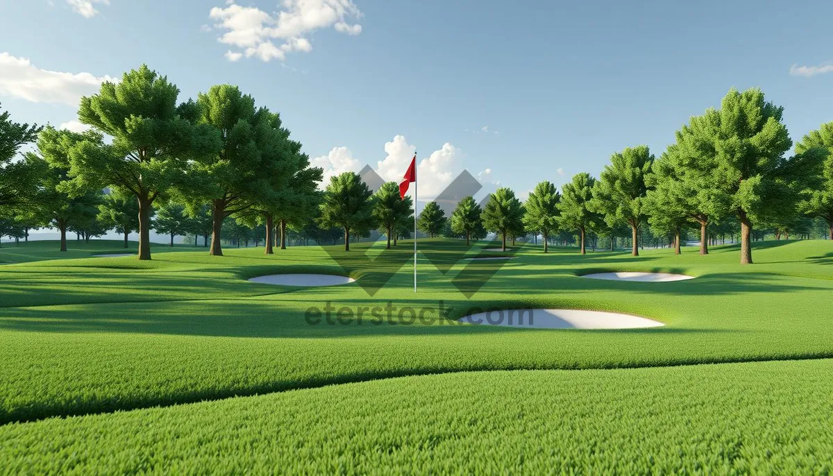 Picture of Golfer on Green Fairway under Blue Sky