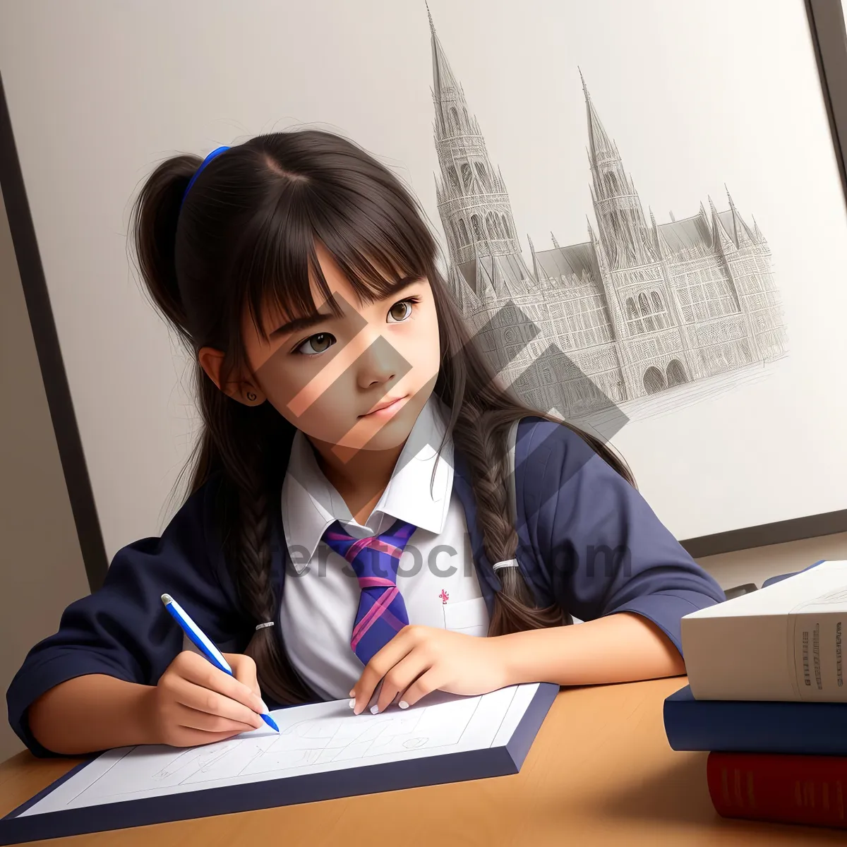 Picture of Professional Businesswoman Working at Laptop on Office Desk