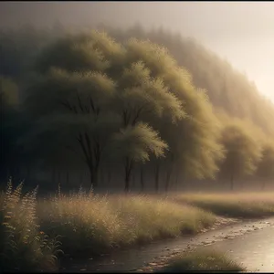 Serenity Over Countryside: Majestic sunset sky embracing rural landscape.