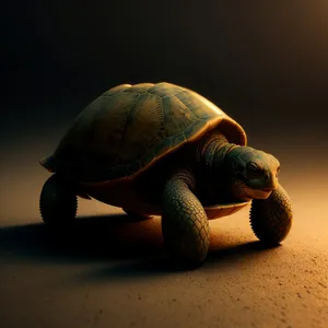 Tortoiseshell turtle basking in the desert