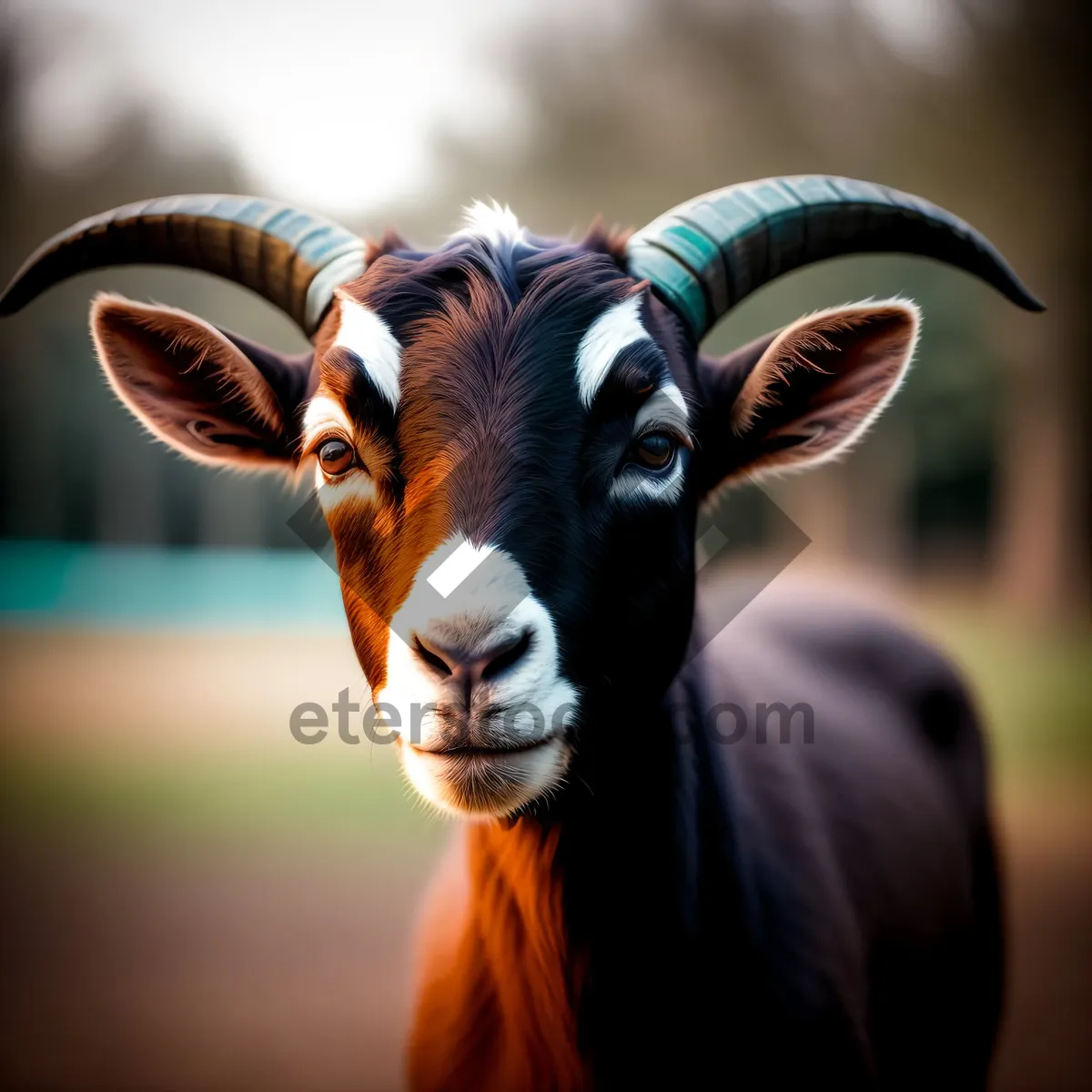 Picture of Wild Bighorn Ram Grazing on Mountain Grass