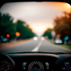 Speedometer and Steering Wheel in Car Interior