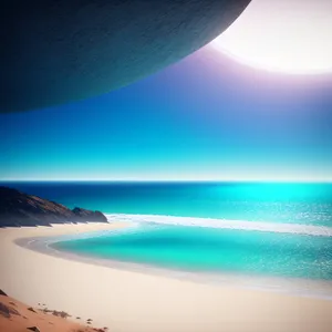 Serenity Beachscape: Sun-kissed horizon meets azure waves.