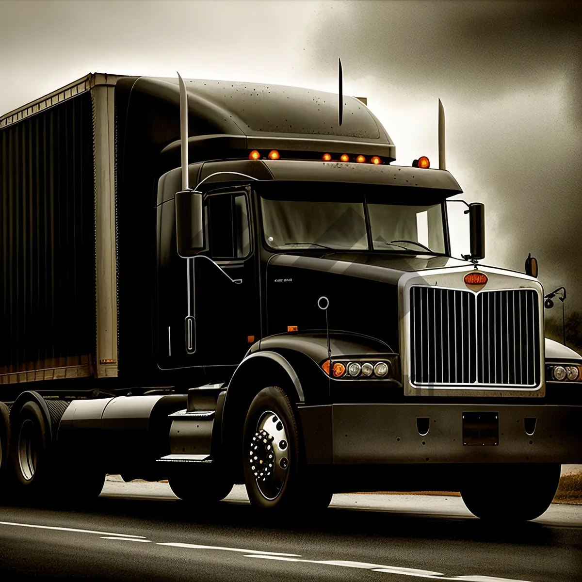 Picture of Efficient Transport: Trailer Truck Carrying Freight on Highway