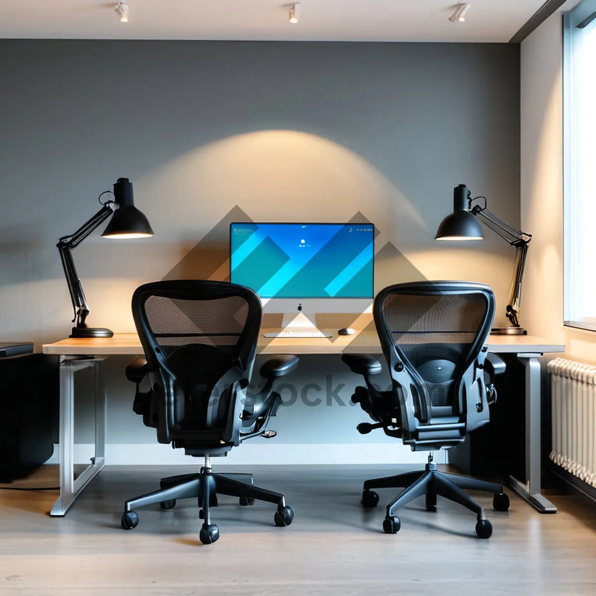 Picture of Modern office interior with computer and luxurious furniture.