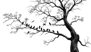 Silhouette of Oak Tree in Forest against Sky