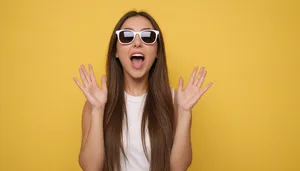 Attractive woman in sunglasses posing in studio portrait.